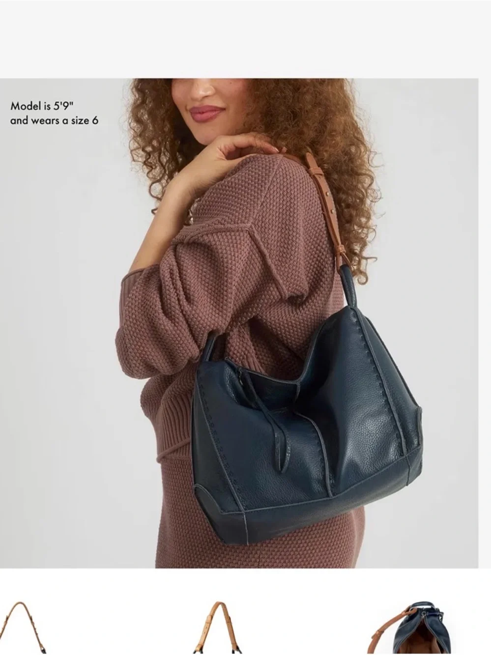 The Sak Navy Leather Hobo with Tan Strap - Picture 1 of 8
